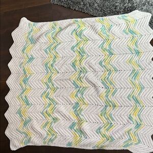 Handmade Crochet Afghan Chevron Baby Blanket Throw Boho Farmhouse Vintage Style